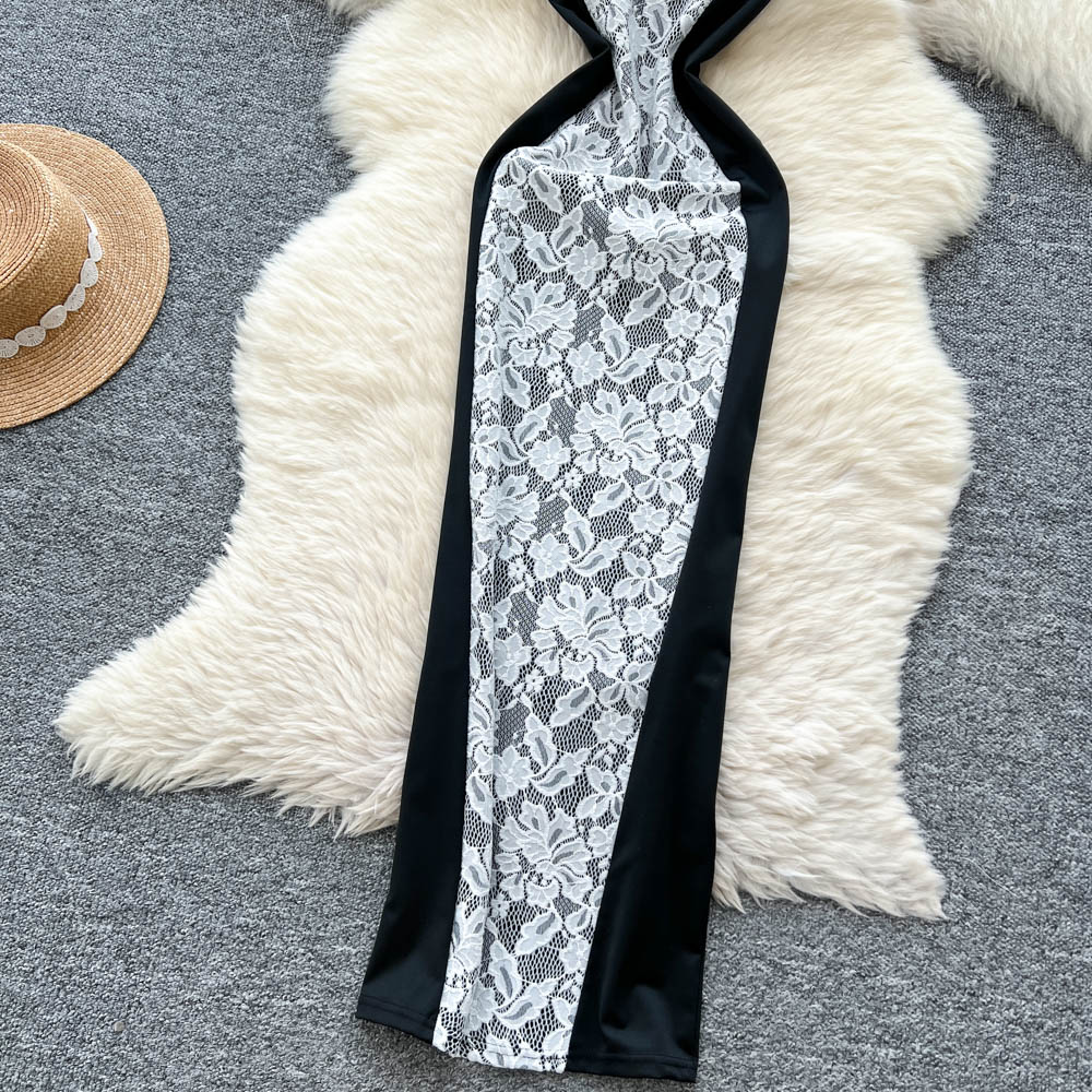 Splice light luxury formal dress halter sexy long dress