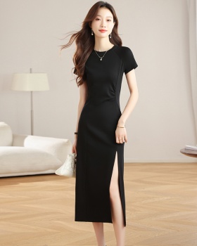 Split temperament dress black slim long dress for women
