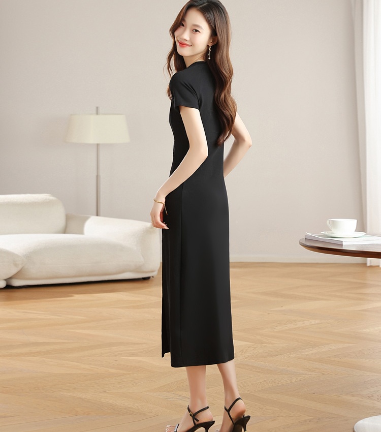 Split temperament dress black slim long dress for women
