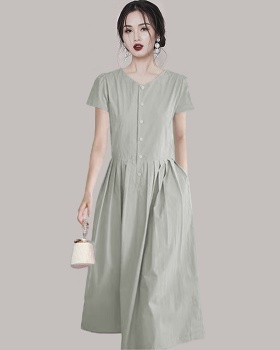 Doll collar short sleeve slim black long summer dress