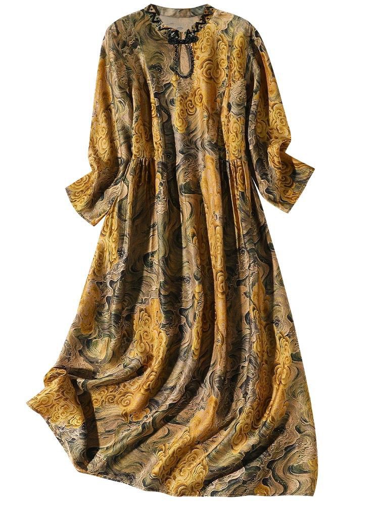 Summer retro temperament silk real silk luxurious dress