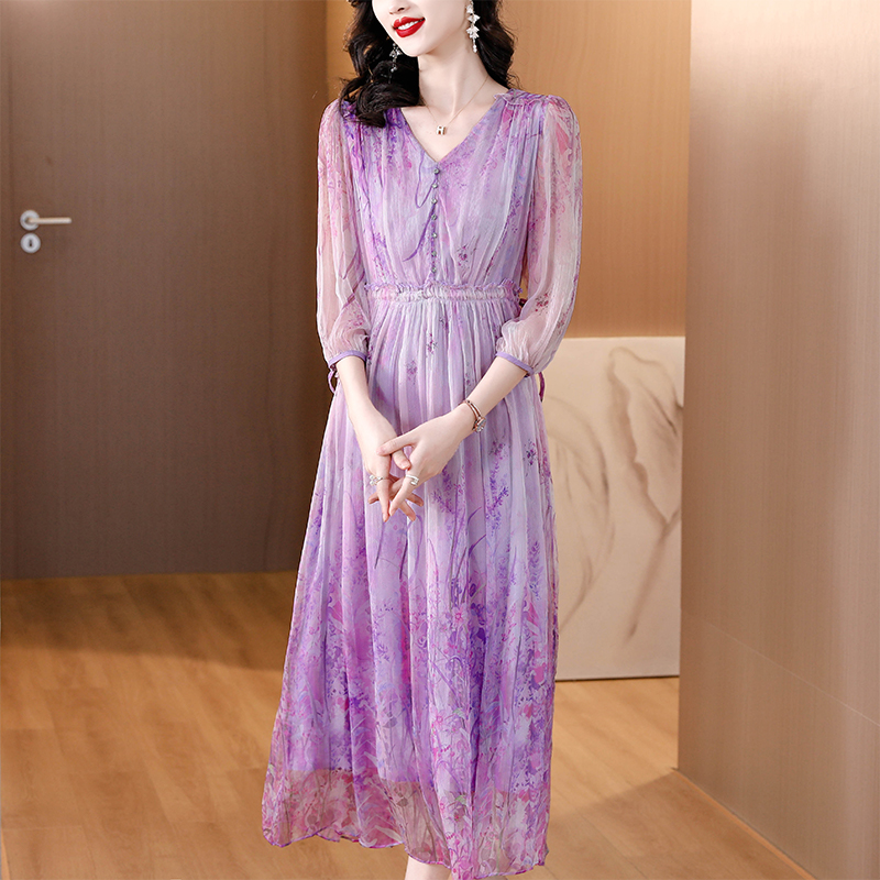 Temperament silk Casual France style show young dress