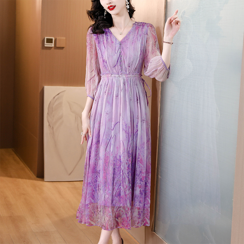 Temperament silk Casual France style show young dress