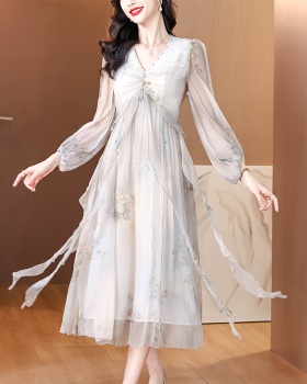 Spring and summer light luxury ladies real silk dress