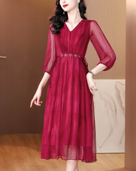 Real silk summer dress temperament red long dress
