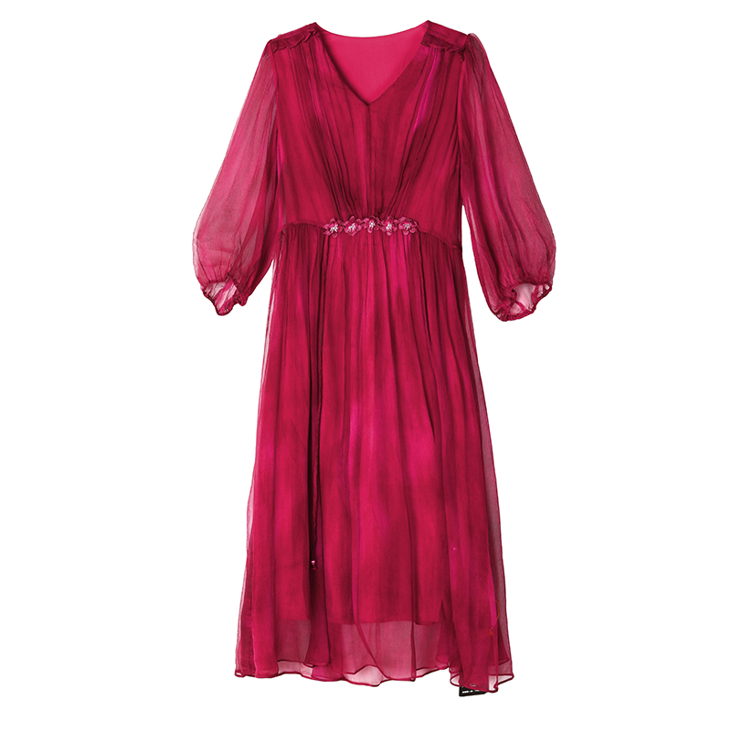 Real silk summer dress temperament red long dress