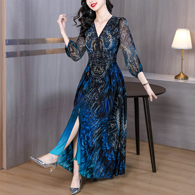 Silk summer short sleeve dress for women