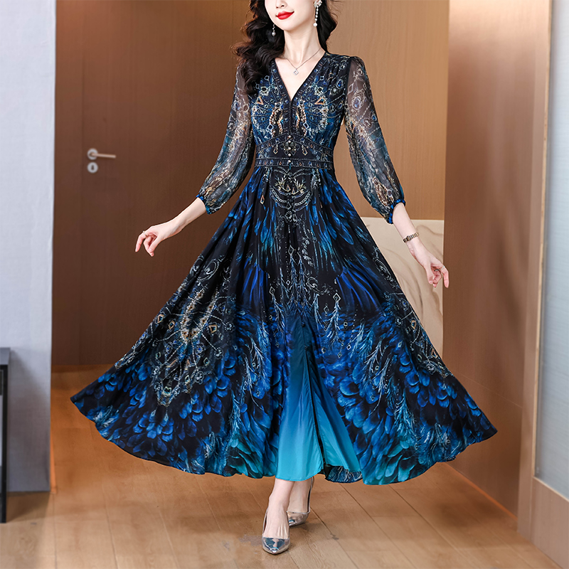 Silk summer short sleeve dress for women