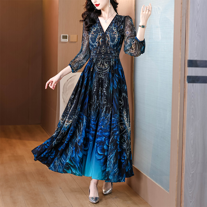 Silk summer short sleeve dress for women