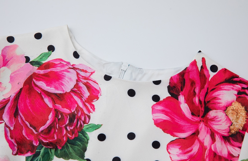 A-line slim summer printing round neck high waist dress