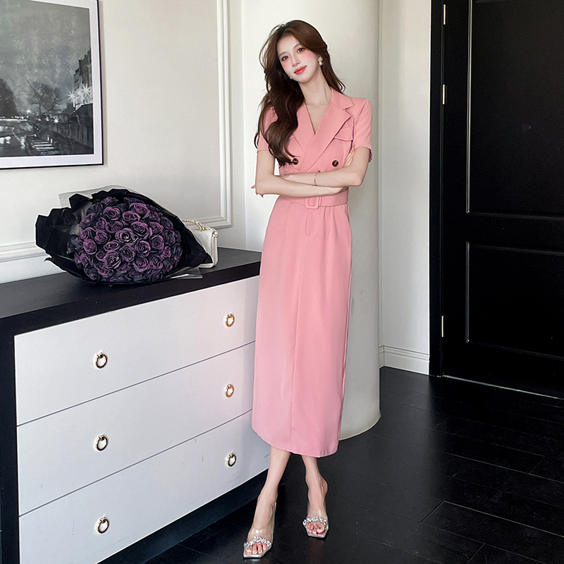 Slim ladies dress summer pinched waist long dress