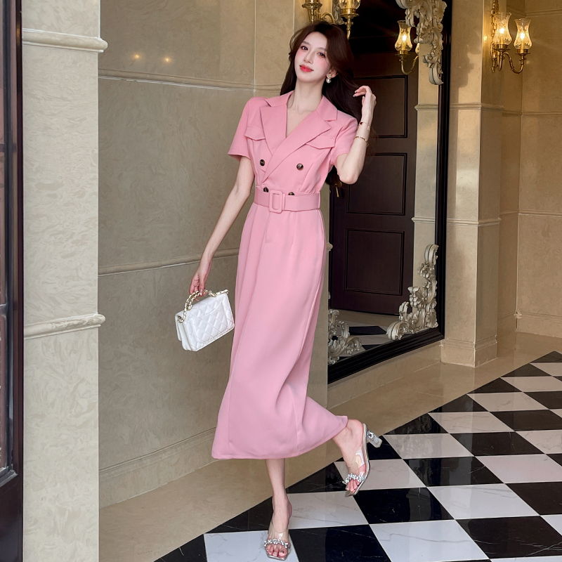Slim ladies dress summer pinched waist long dress