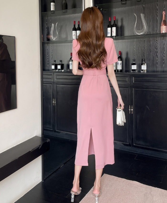 Slim ladies dress summer pinched waist long dress