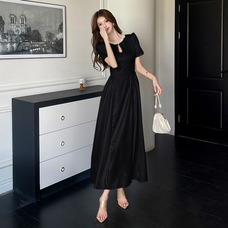Fashion ladies long dress pinched waist temperament dress