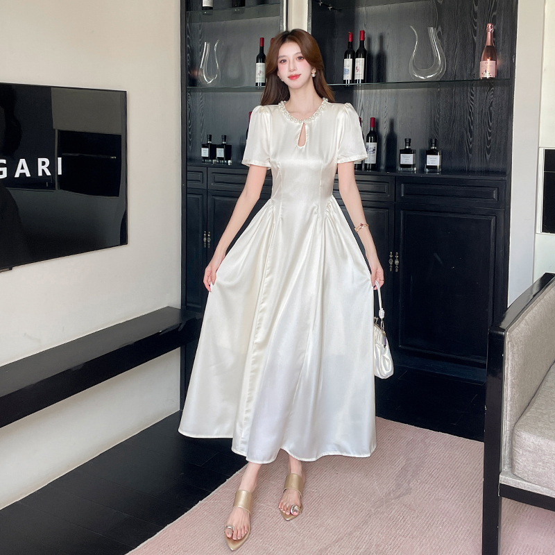 Fashion ladies long dress pinched waist temperament dress