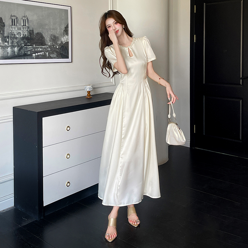 Fashion ladies long dress pinched waist temperament dress