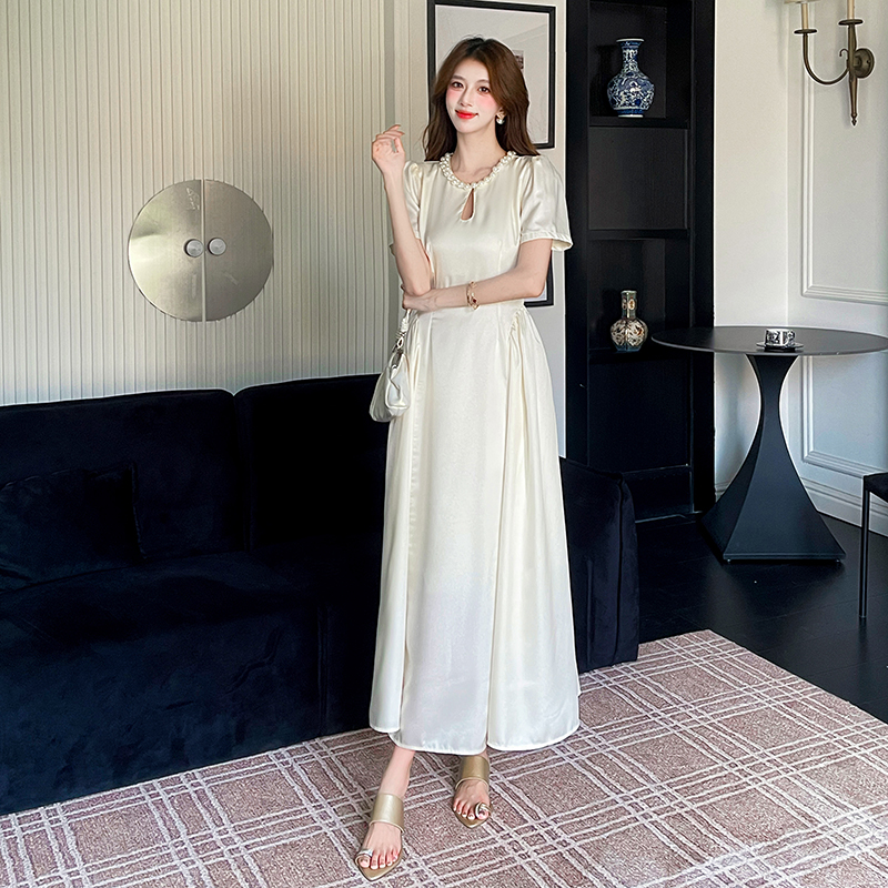 Fashion ladies long dress pinched waist temperament dress