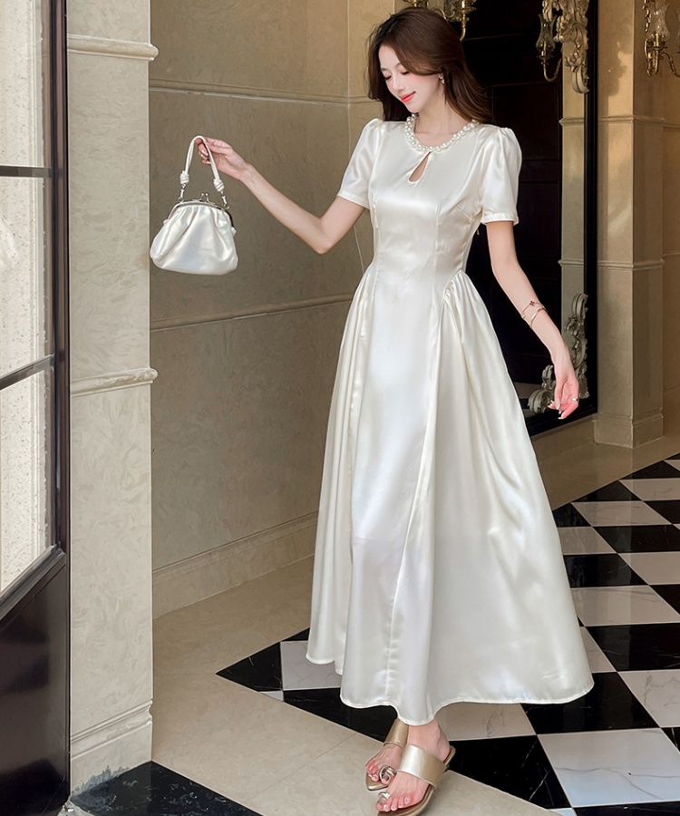 Fashion ladies long dress pinched waist temperament dress
