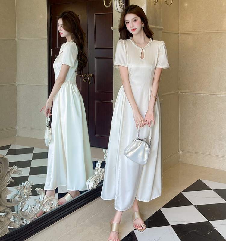 Fashion ladies long dress pinched waist temperament dress