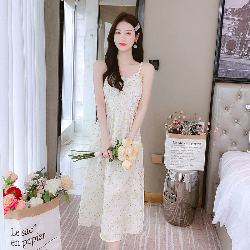 Travel long dress summer vacation strap dress for women