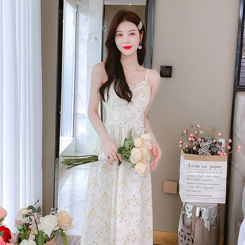 Travel long dress summer vacation strap dress for women