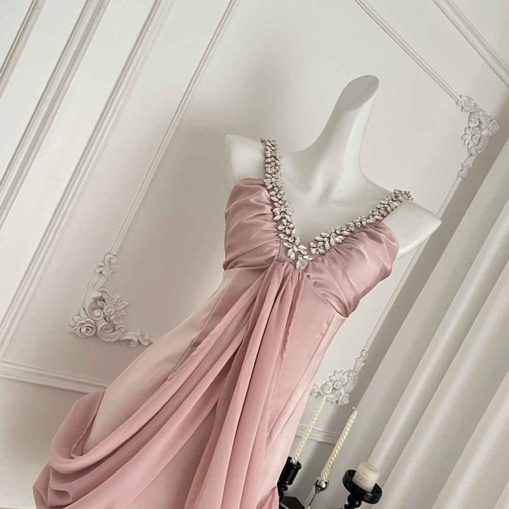Sexy package hip short V-neck beading double color dress