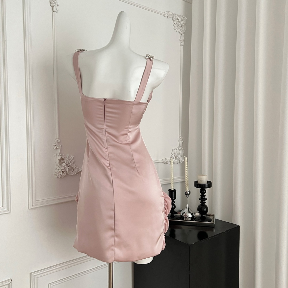 Sexy package hip short V-neck beading double color dress