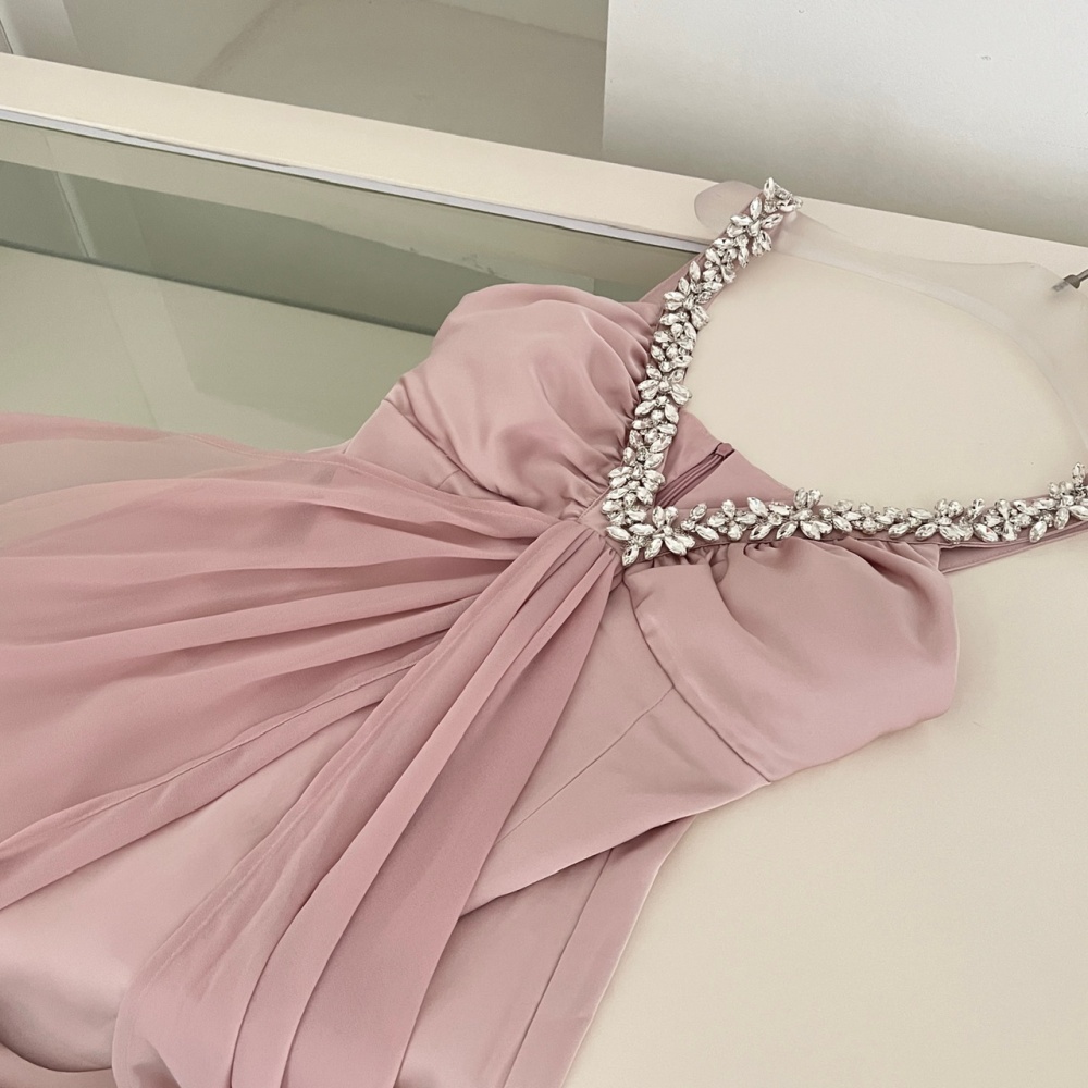 Sexy package hip short V-neck beading double color dress