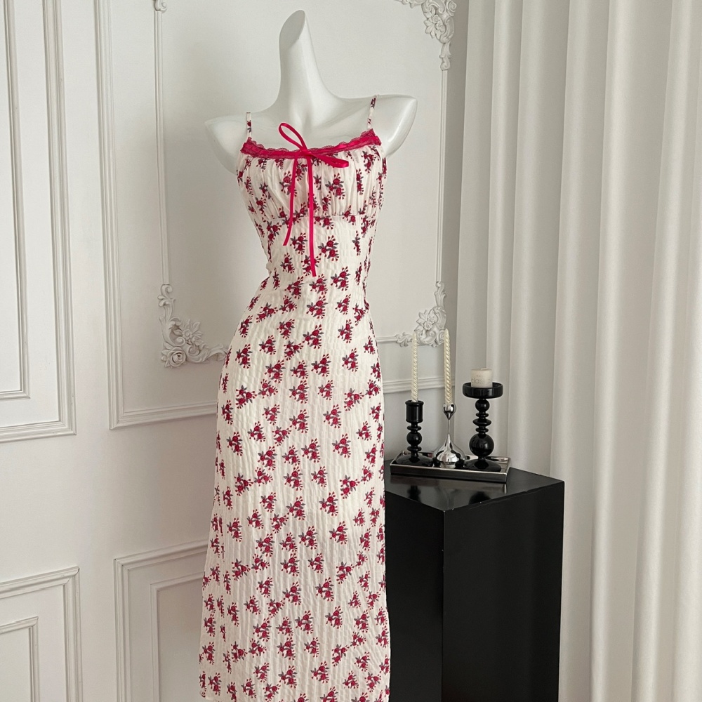 Floral France style strap dress summer dress 2pcs set