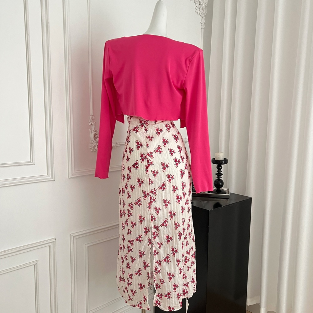 Floral France style strap dress summer dress 2pcs set