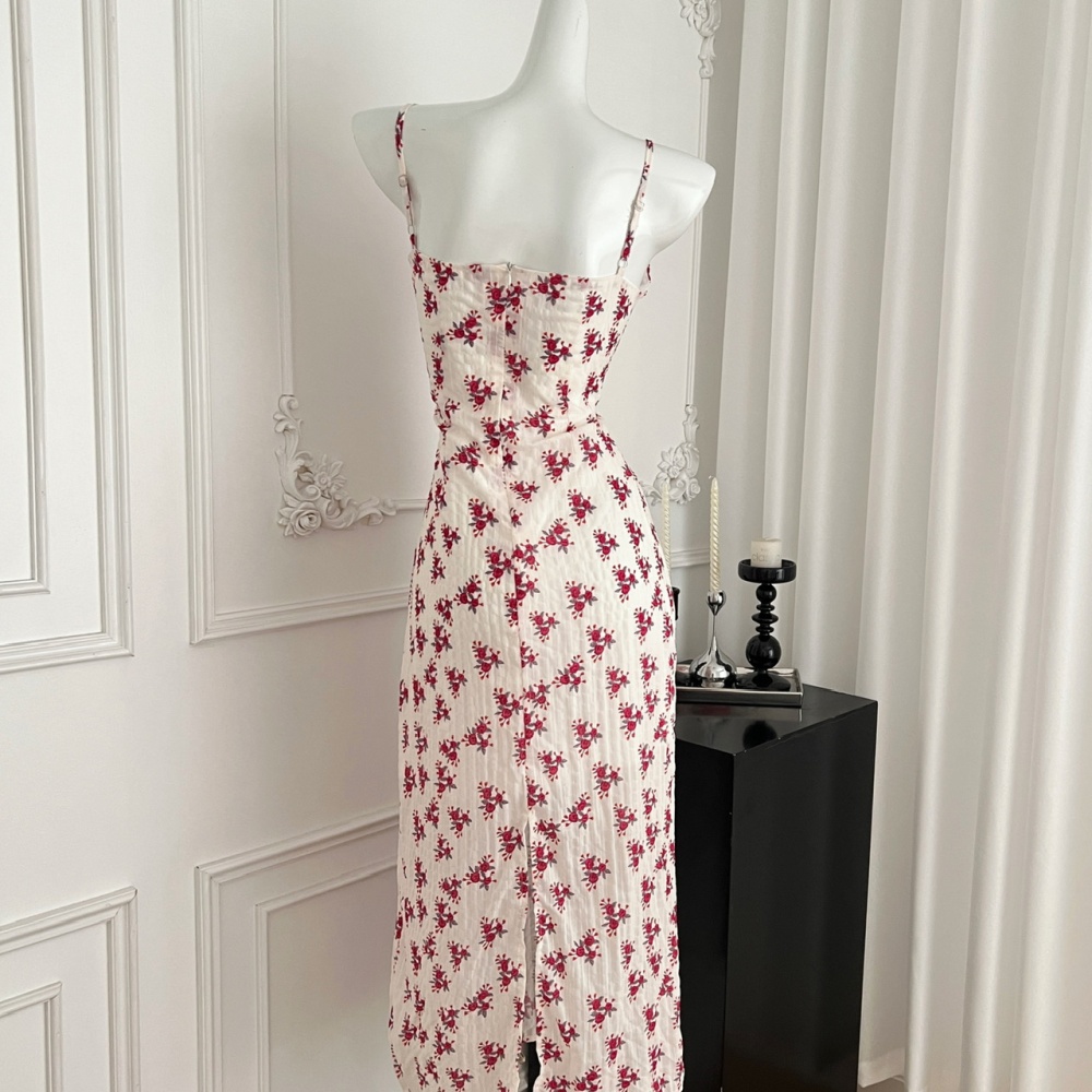 Floral France style strap dress summer dress 2pcs set