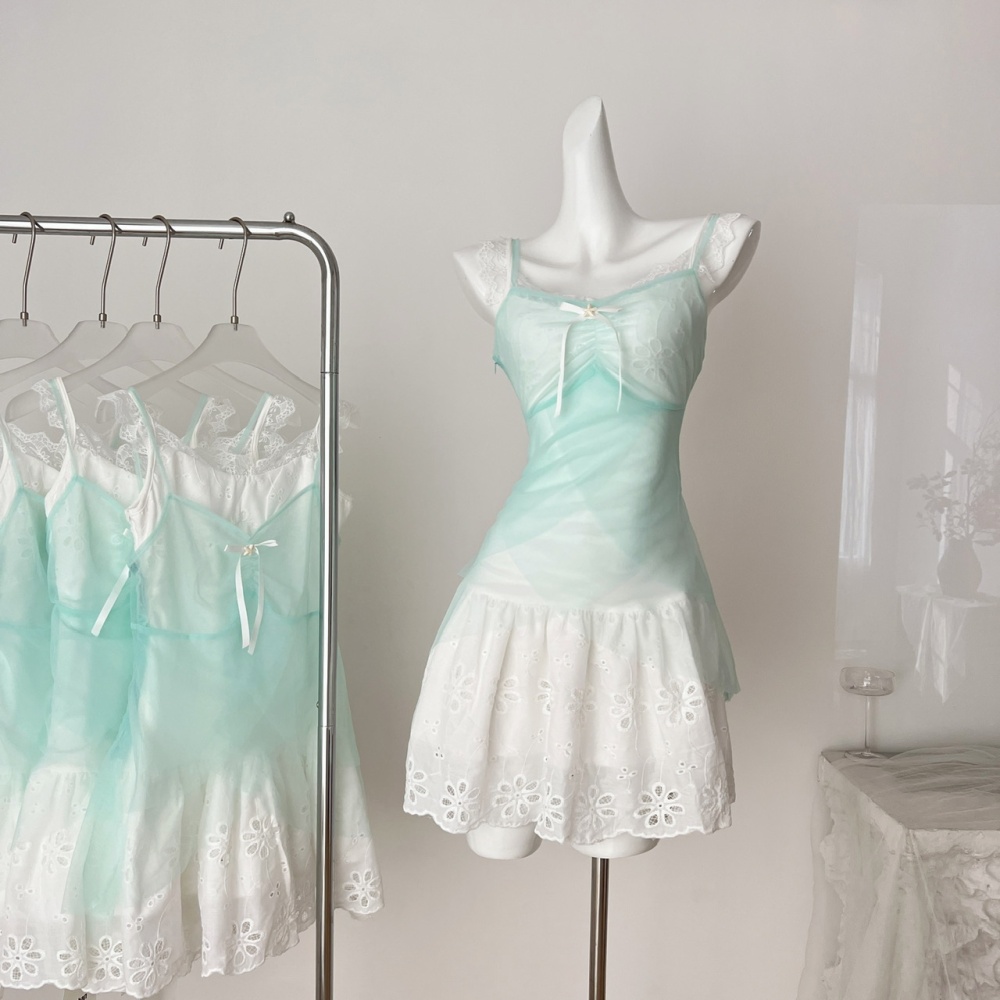 Summer seaside strap dress vacation dress 2pcs set