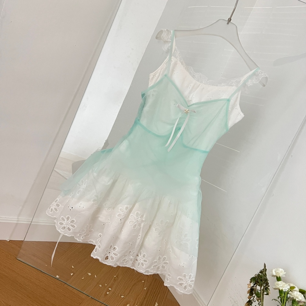 Summer seaside strap dress vacation dress 2pcs set