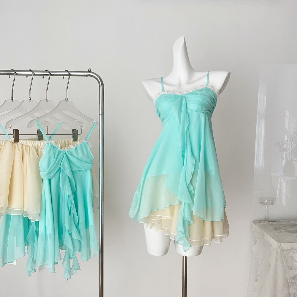 Frenum tops sling short skirt a set
