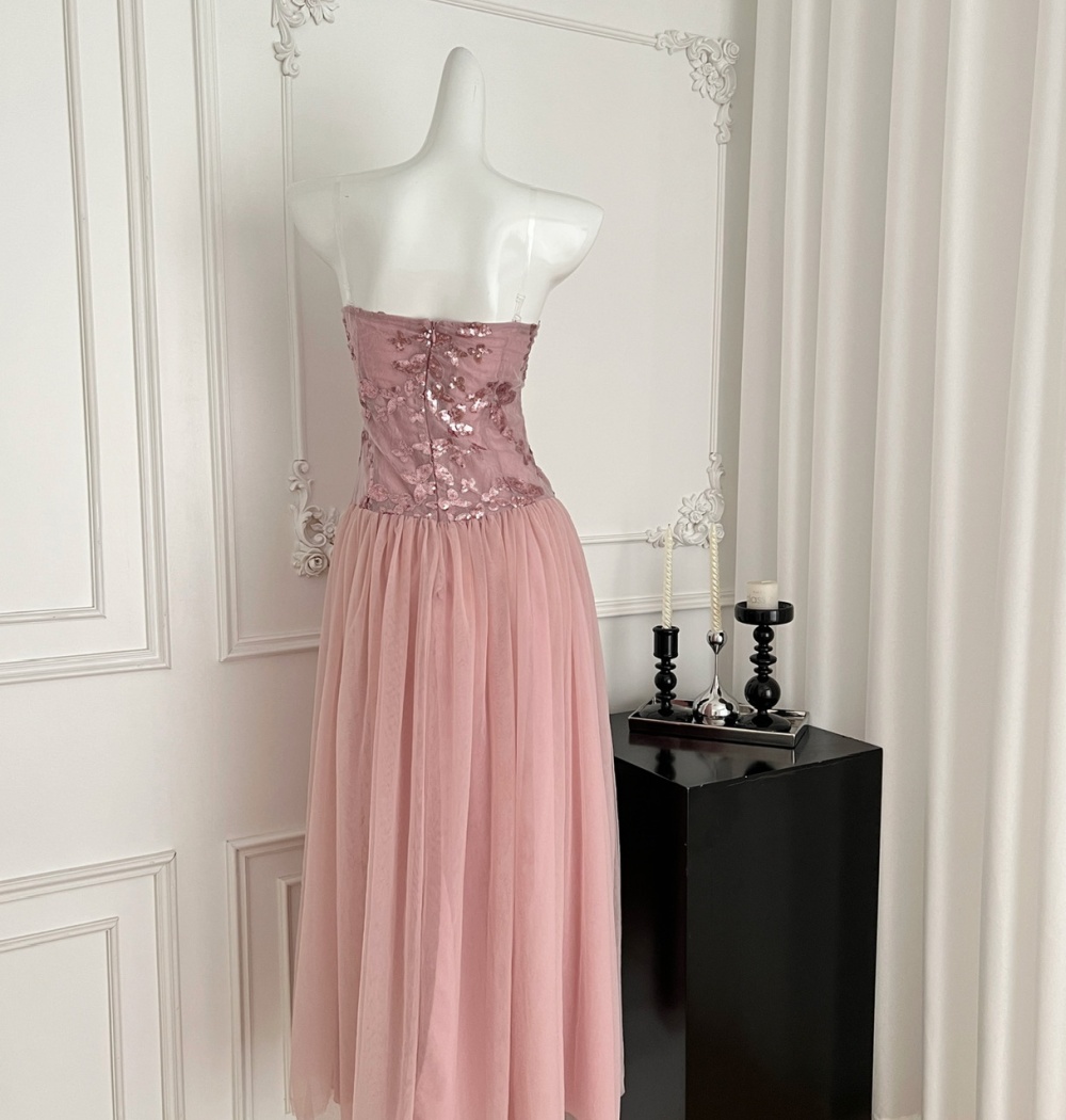 Wrapped chest big skirt sequins long dress butterfly splice dress