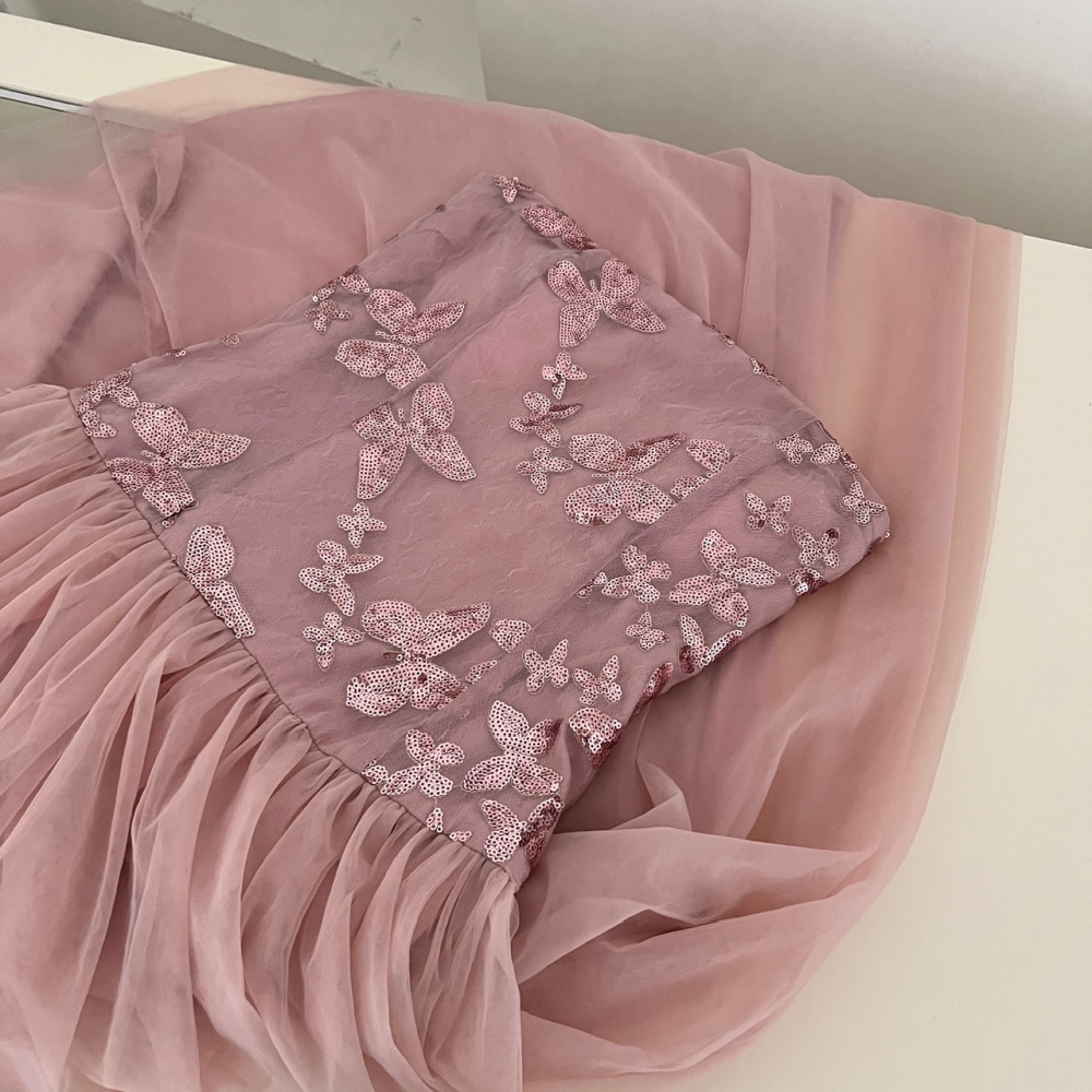 Wrapped chest big skirt sequins long dress butterfly splice dress