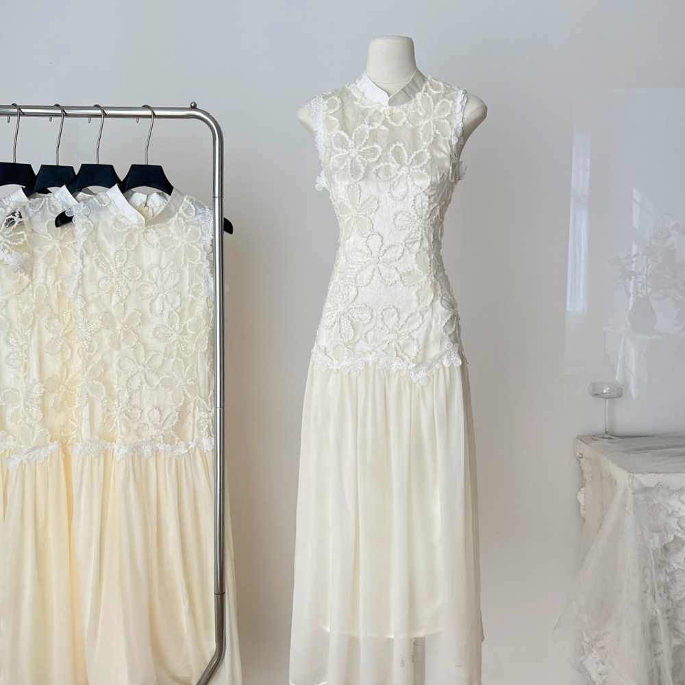 Chiffon summer dress Chinese style lace cheongsam
