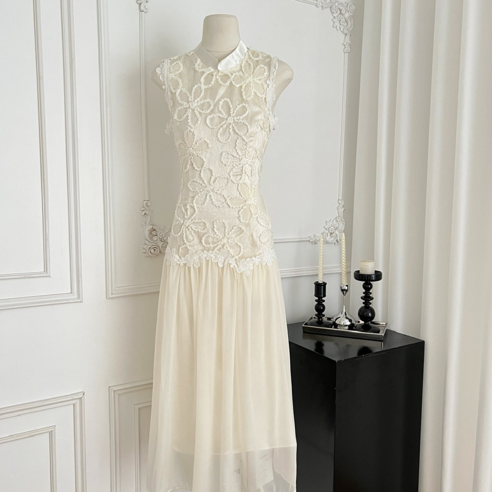 Chiffon summer dress Chinese style lace cheongsam