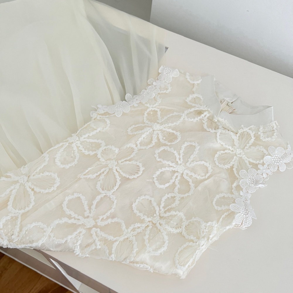Chiffon summer dress Chinese style lace cheongsam