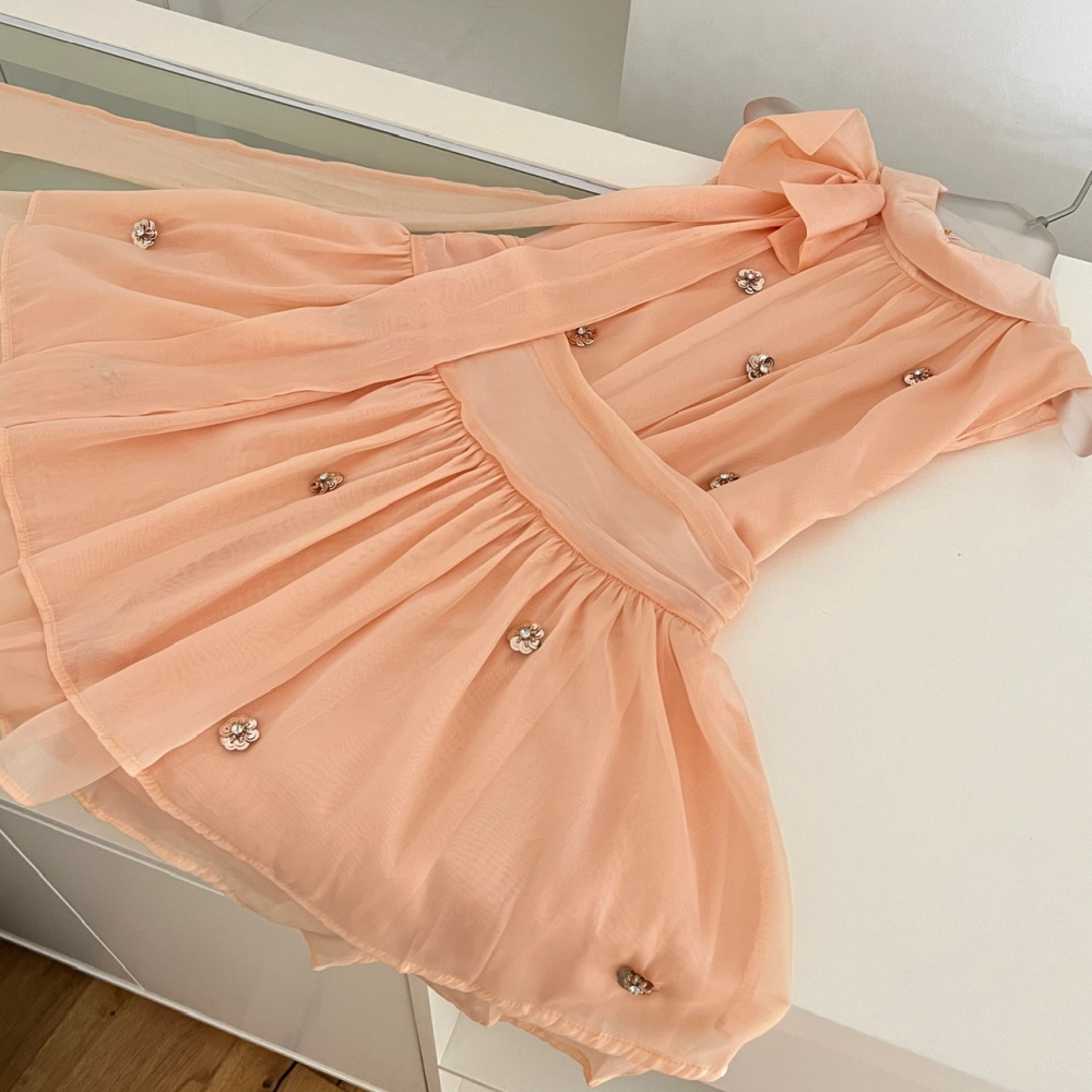 Chiffon tops imitation silk short skirt a set