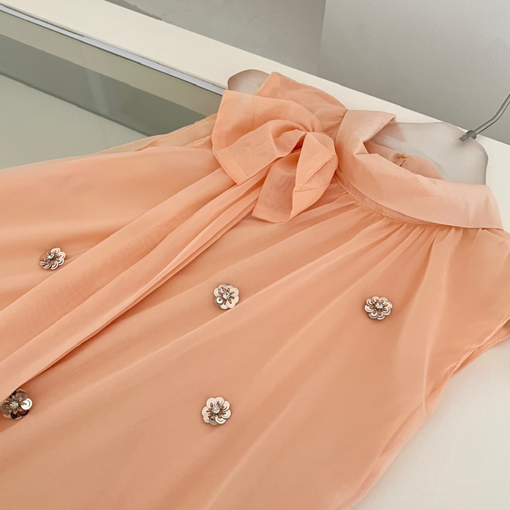 Chiffon tops imitation silk short skirt a set