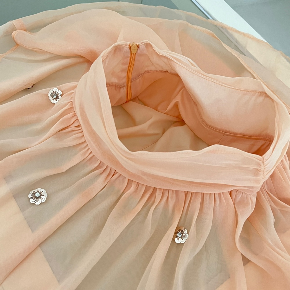 Chiffon tops imitation silk short skirt a set