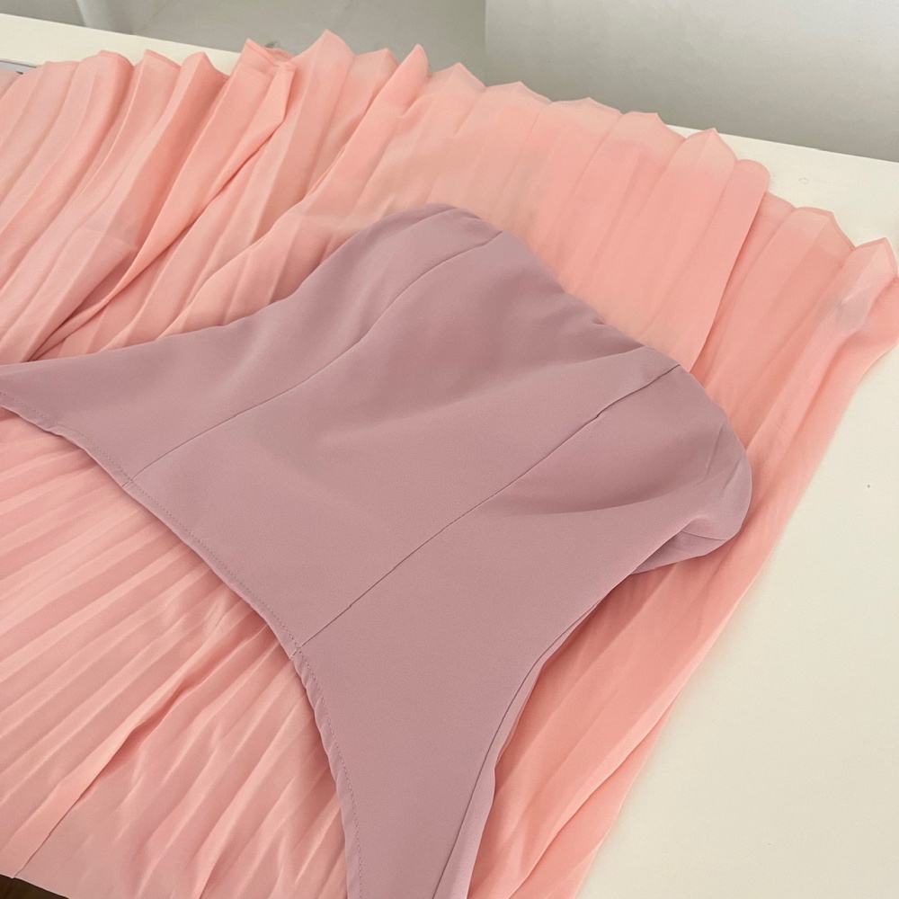 Spring flat shoulder long dress pinched waist chiffon dress
