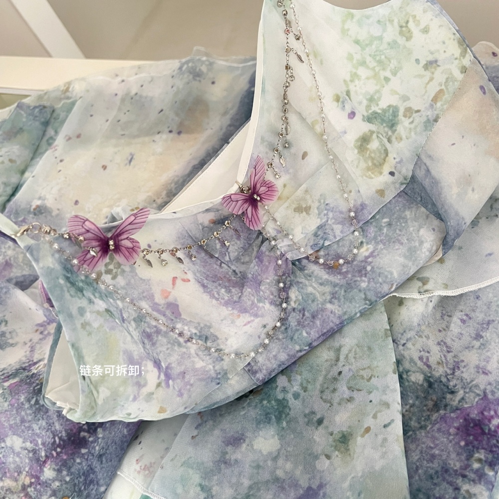 Laminated sling romantic lotus leaf edges dream dress