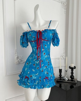 Summer sling niche floral dress vacation retro slim T-back