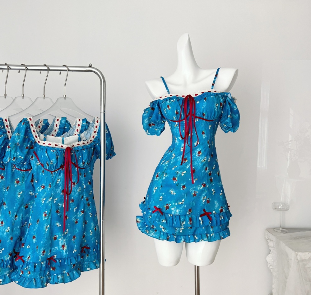 Summer sling niche floral dress vacation retro slim T-back