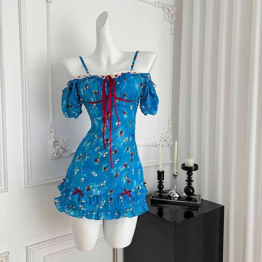 Summer sling niche floral dress vacation retro slim T-back