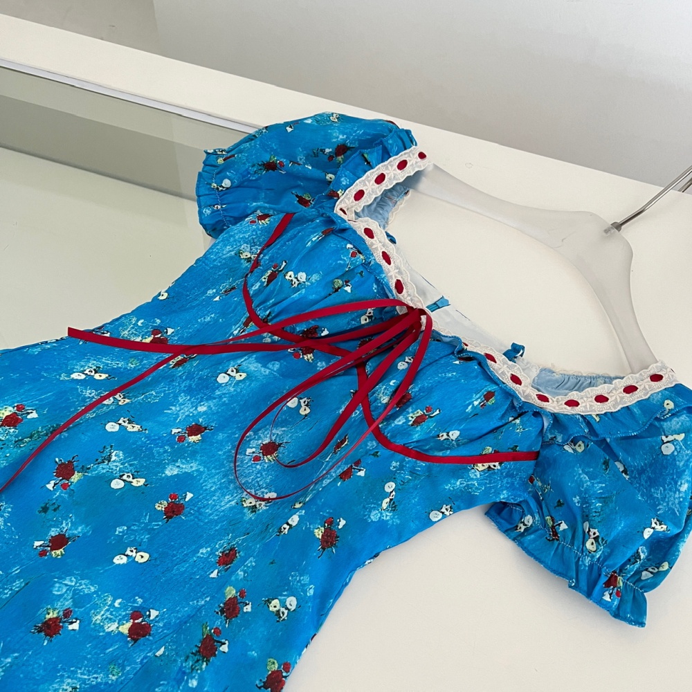 Summer sling niche floral dress vacation retro slim T-back