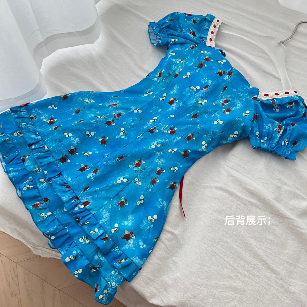 Summer sling niche floral dress vacation retro slim T-back