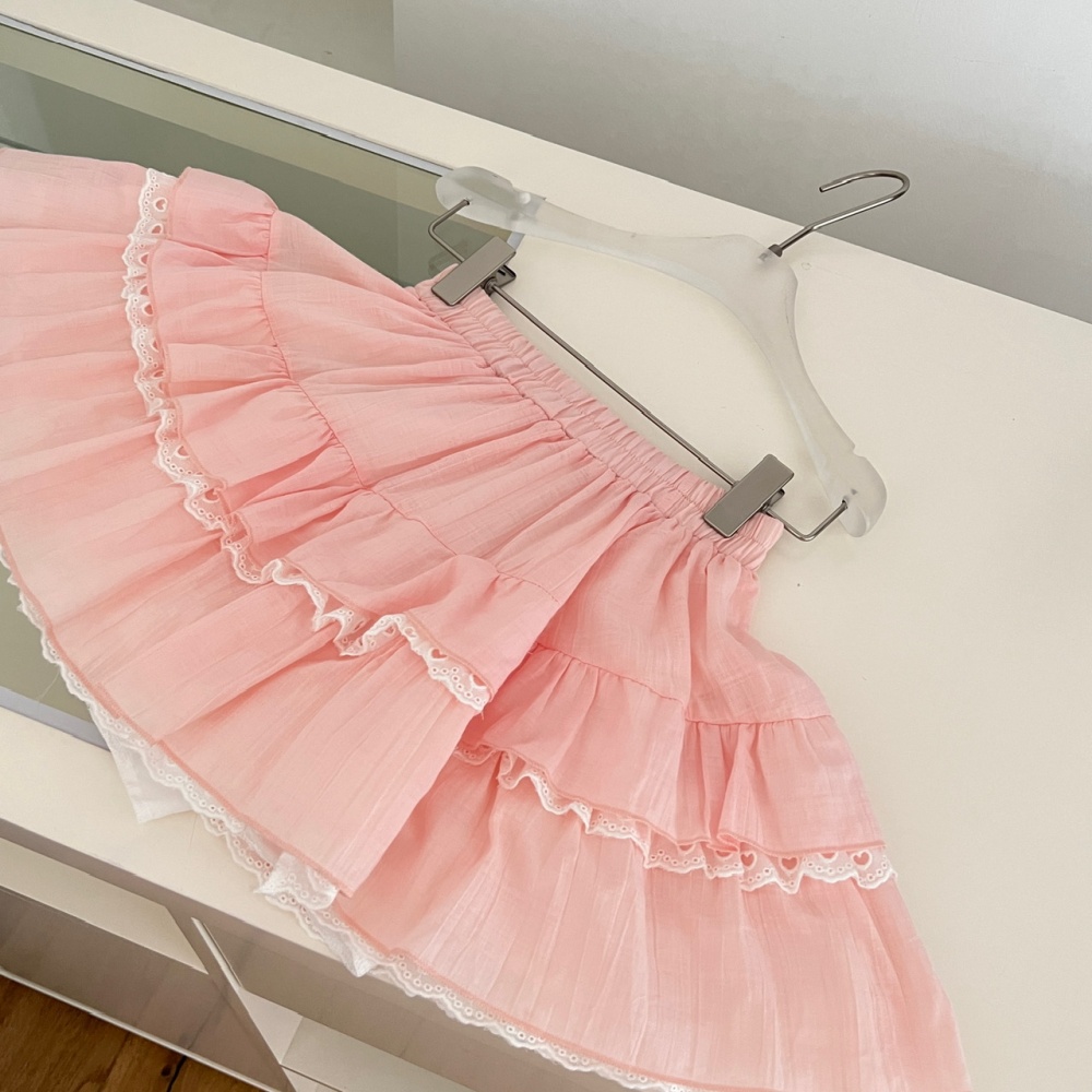 Rabbit summer tops pink college skirt a set